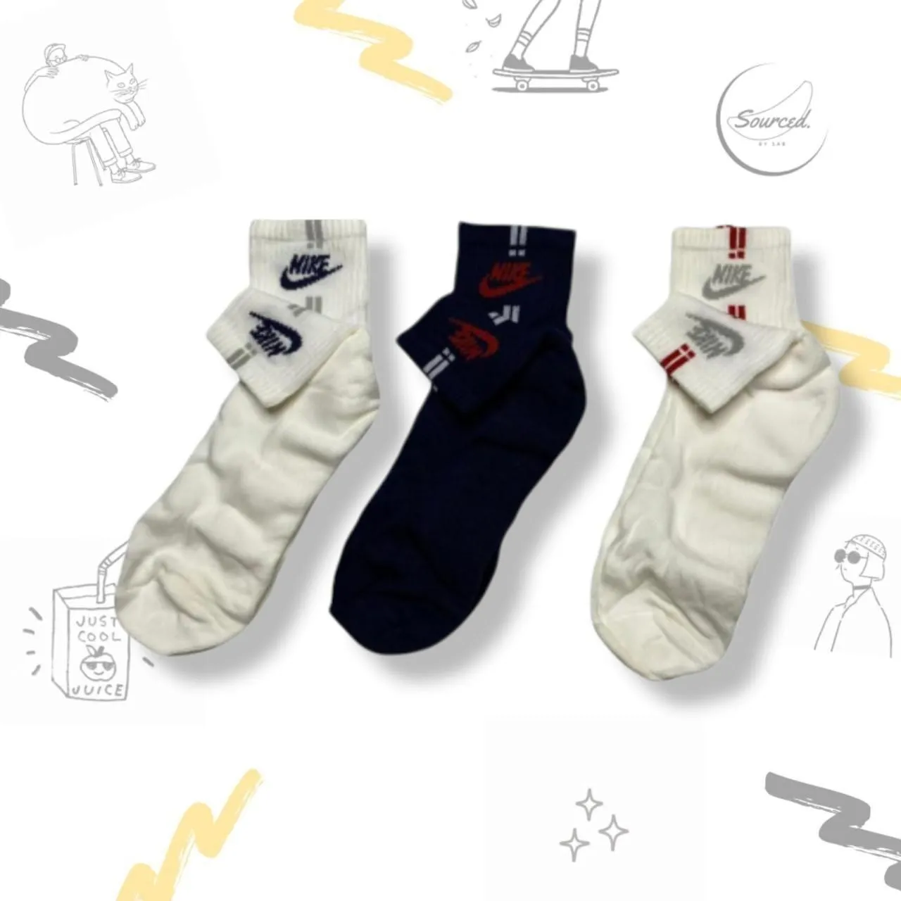 Deadstock Nike Quarter Crew Sports Socks 3 Pack ( UK 5-8)