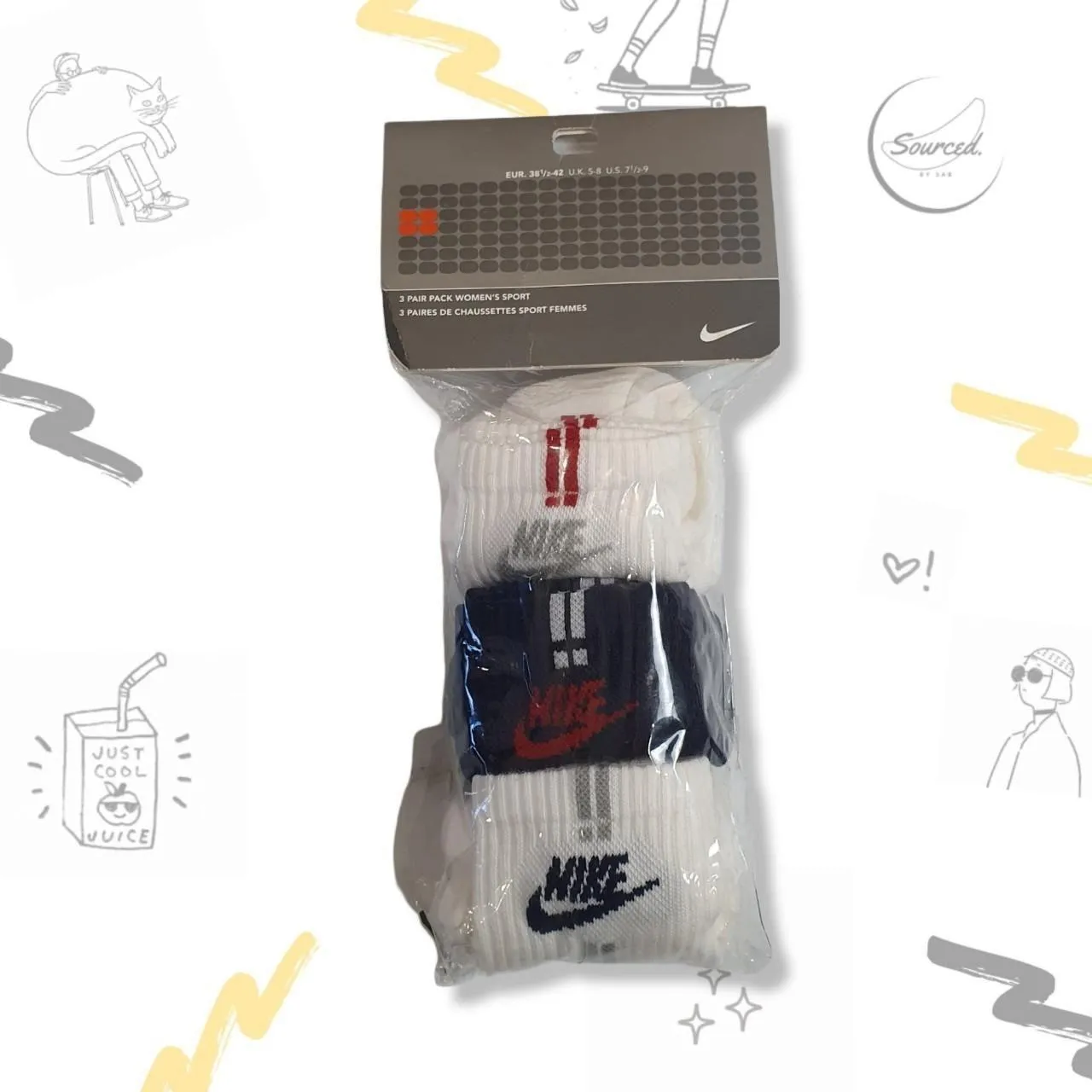 Deadstock Nike Quarter Crew Sports Socks 3 Pack ( UK 5-8)