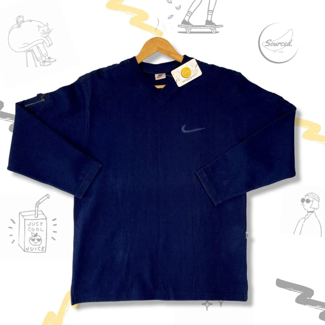 Nike Small Logo V-neck Ribbed Sweatshirt (L)