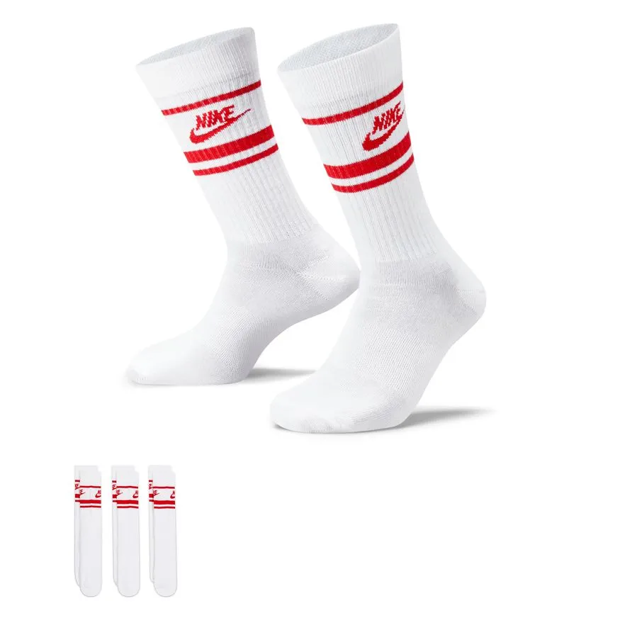 Nike Sportswear Everyday Essential Crew Sock 3pk Wht/Red