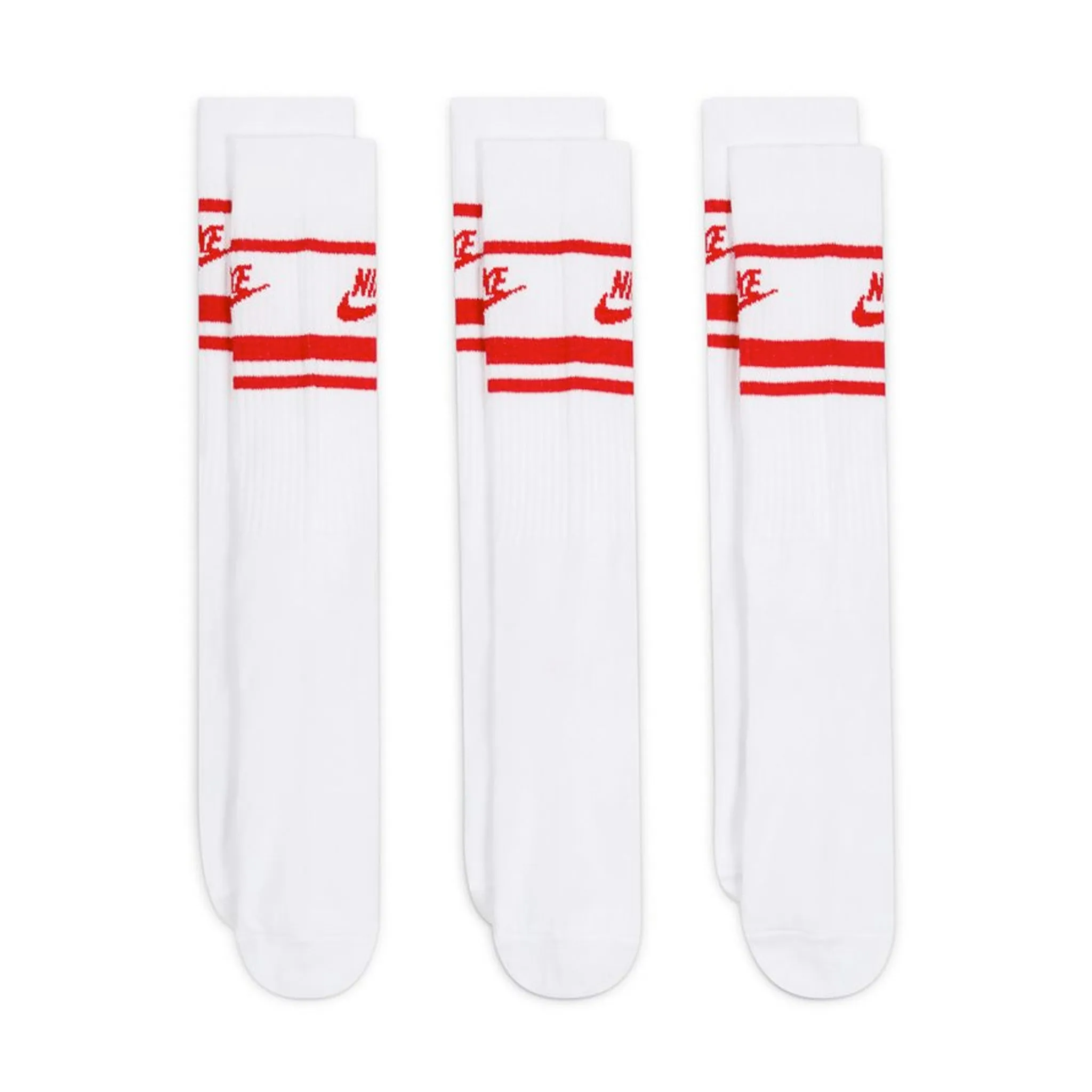 Nike Sportswear Everyday Essential Crew Sock 3pk Wht/Red