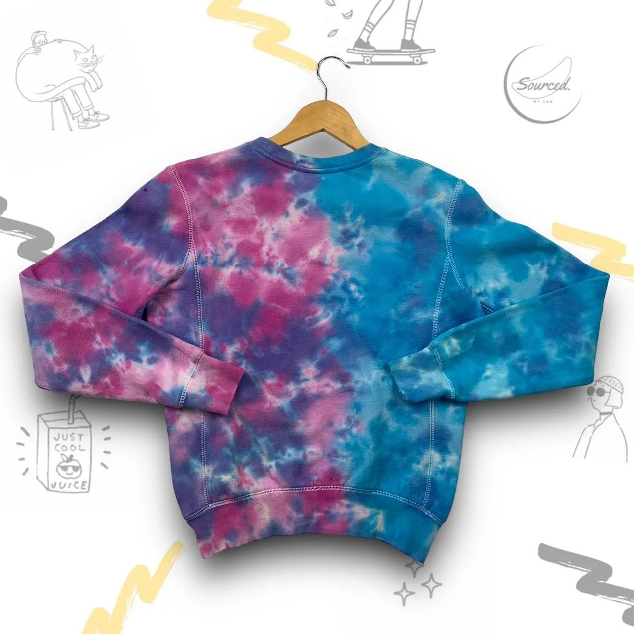 Nike Tiedye Crewneck pink And Blue Colourway  Left Chest Swoosh (Women XS)