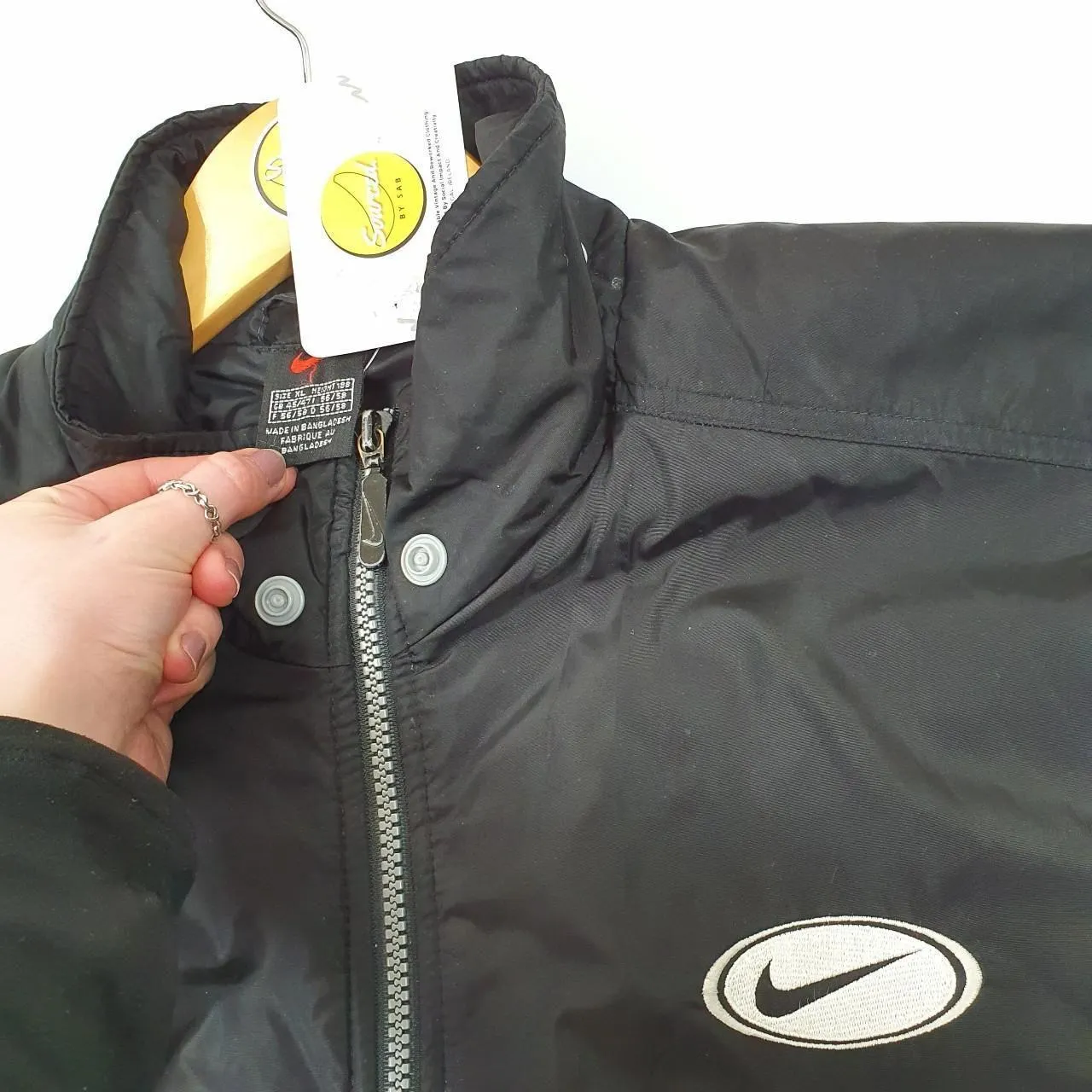 Vintage 90s Nike Tag Lightly Padded Puffer Jacket W/ Embroidered Left Chest Front Swoosh And Large B (XL)
