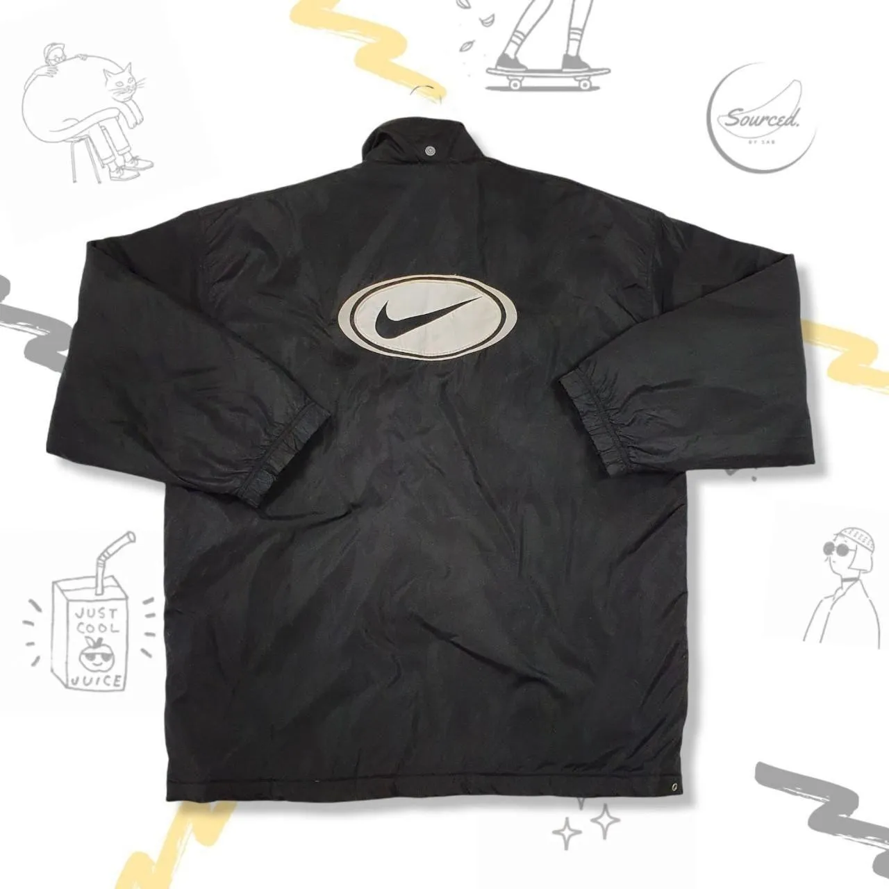 Vintage 90s Nike Tag Lightly Padded Puffer Jacket W/ Embroidered Left Chest Front Swoosh And Large B (XL)