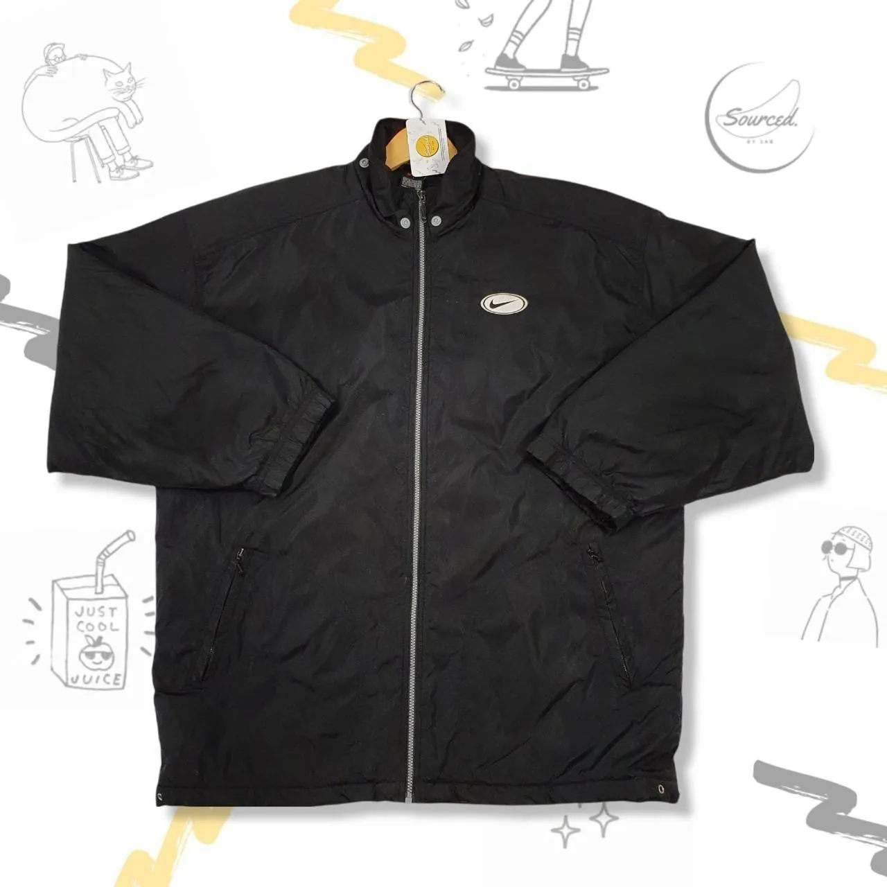 Vintage 90s Nike Tag Lightly Padded Puffer Jacket W/ Embroidered Left Chest Front Swoosh And Large B (XL)