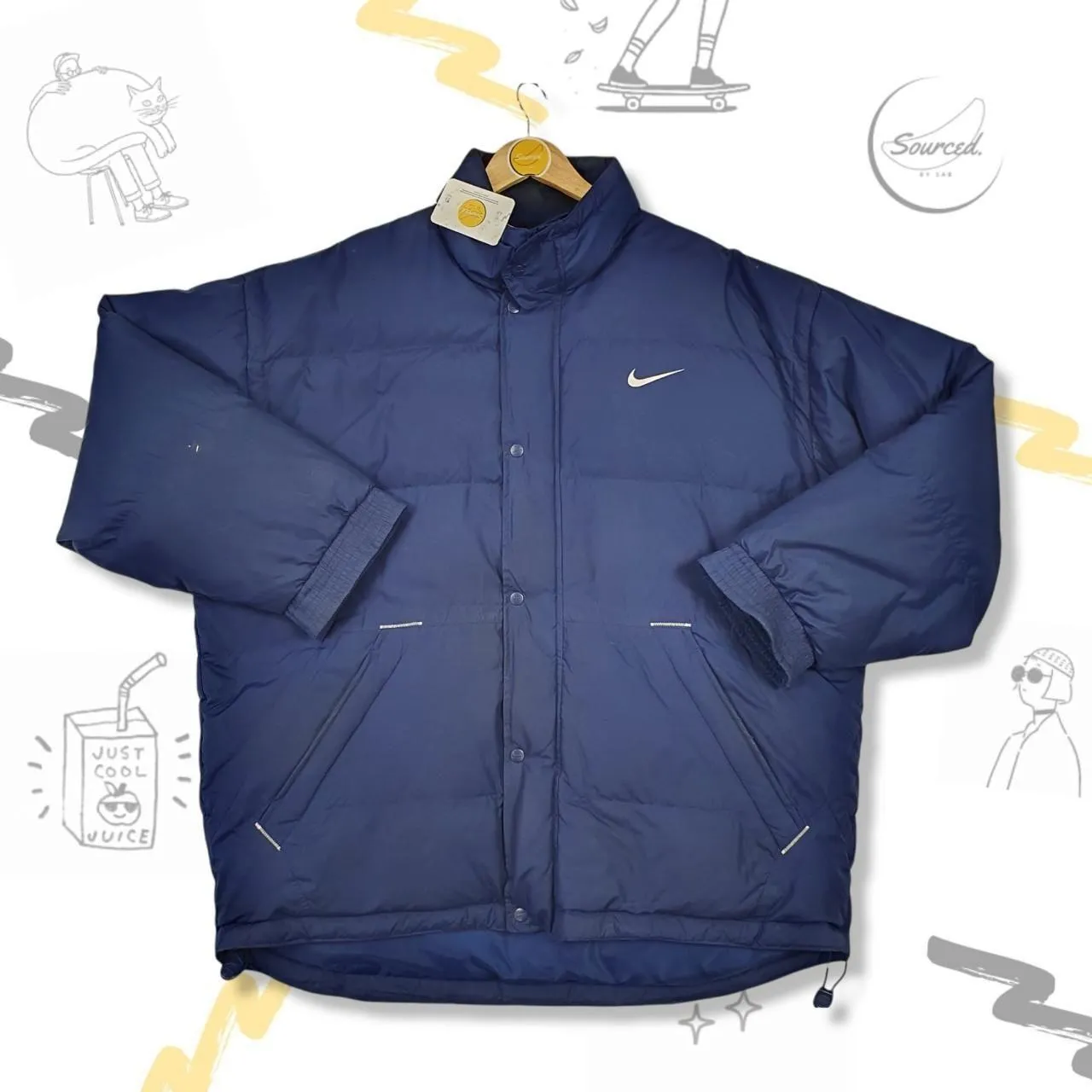 Vintage 90s Nike Tag Padded Puffer Jacket W/ Embroidered Left Chest Front Swoosh And Large Back Swoosh (XL)
