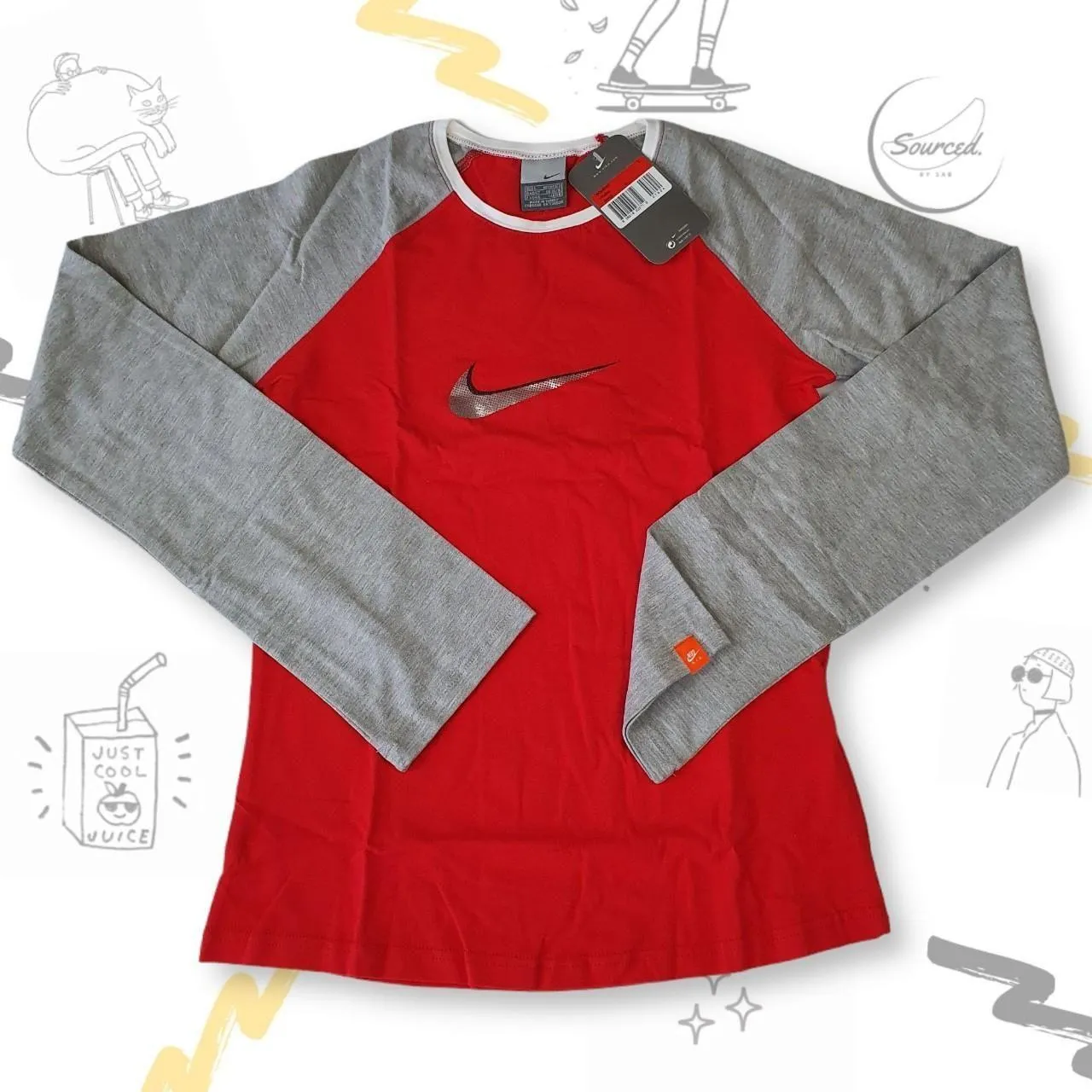 Vintage Early 2000s Tag Nike Deadstock Large Centre Swoosh Long Sleeve Nike Top (BNWT) (M)